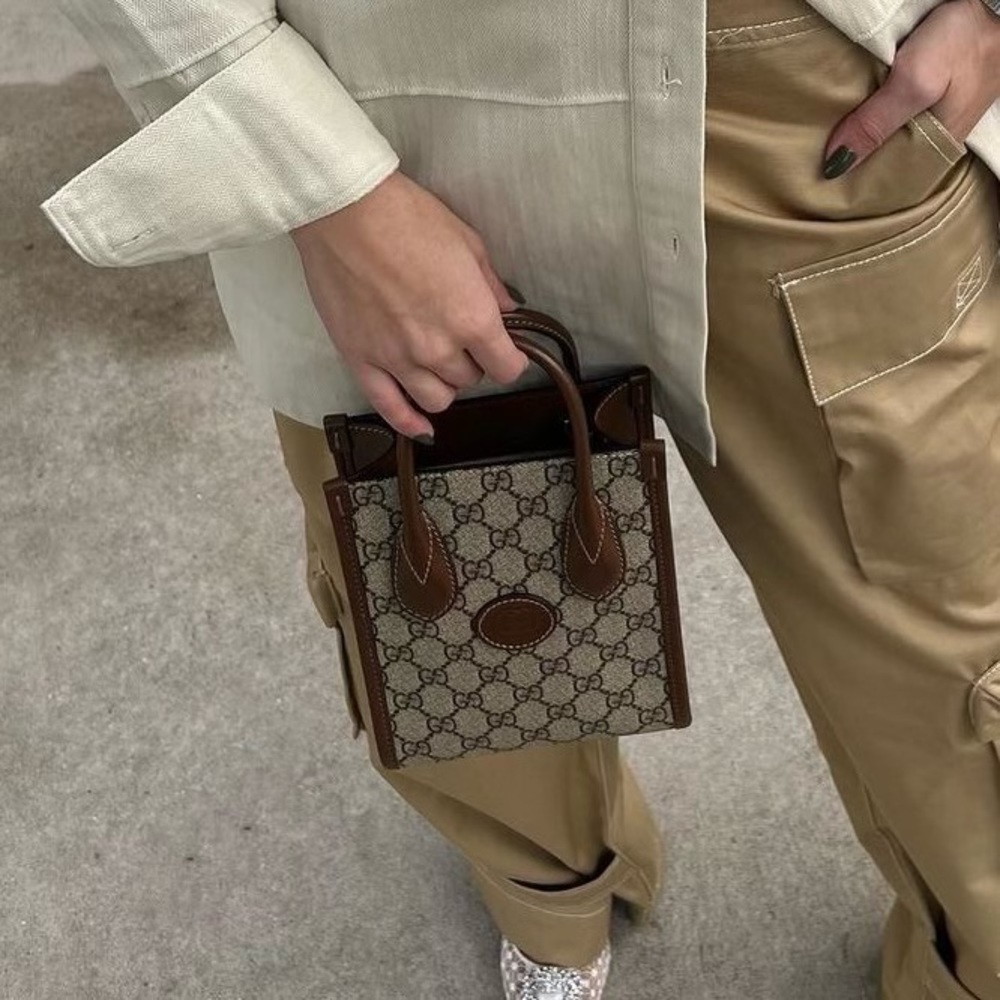 Gucci GG mini leather-trimmed printed coated-canvas tote